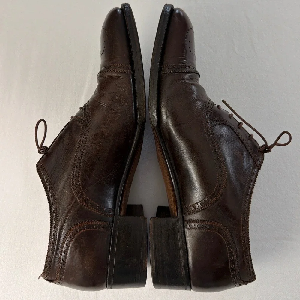 Gucci Mens Vintage Brown Leather Wingtip Brogue Oxford Shoes 42.5 D 111 240 1001